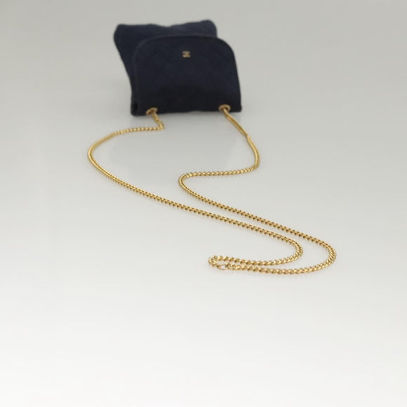 CHANEL Mini Matelasse Chain Pouch Cotton Navy Gold CC Auth KD377