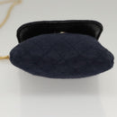 CHANEL Mini Matelasse Chain Pouch Cotton Navy Gold CC Auth KD377-5