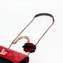 CHANEL Matelasse Camellia Chain Shoulder Bag Velor Red CC Auth KD378SM-16