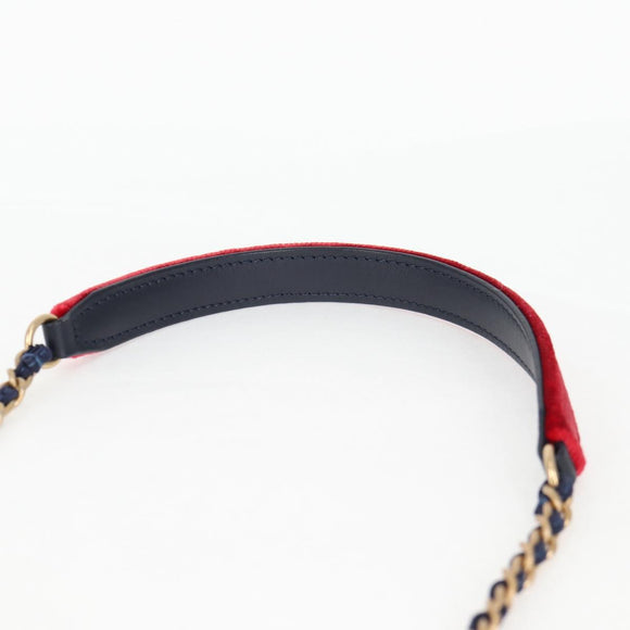 CHANEL Matelasse Camellia Chain Schultertasche Velour Rot CC Auth KD378SM