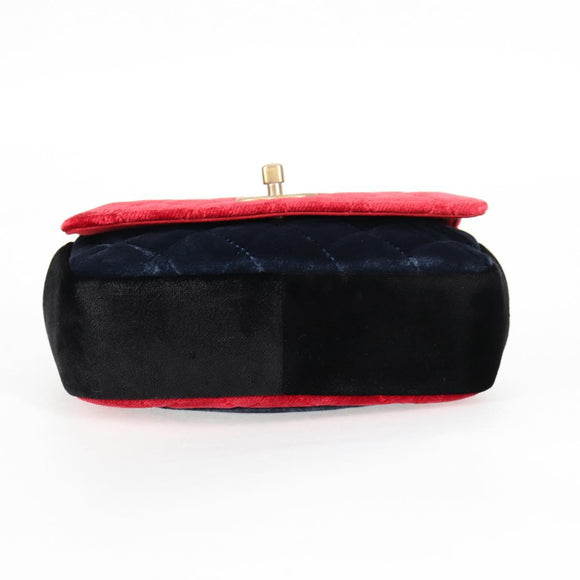 CHANEL Matelasse Camellia Chain Shoulder Bag Velor Red CC Auth KD378SM