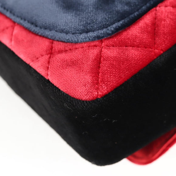 CHANEL Matelasse Camellia Chain Shoulder Bag Velor Red CC Auth KD378SM