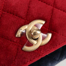 CHANEL Matelasse Camellia Chain Shoulder Bag Velor Red CC Auth KD378SM-22