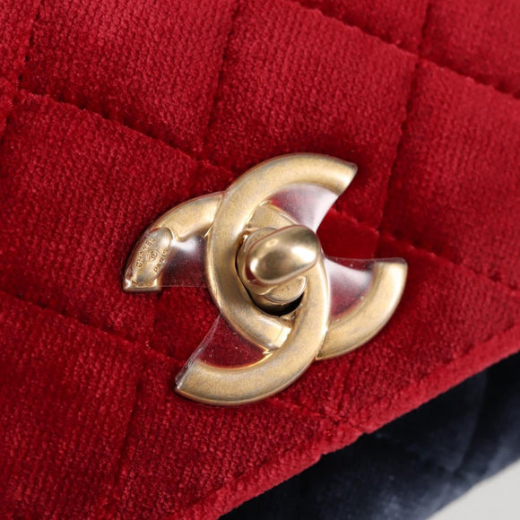 CHANEL Matelasse Camellia Chain Shoulder Bag Velor Red CC Auth KD378SM