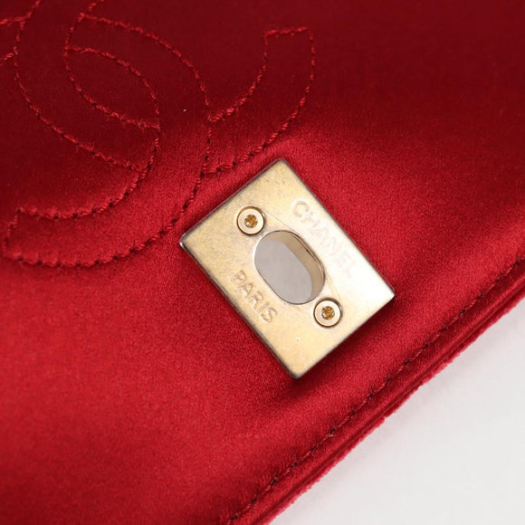 CHANEL Matelasse Camellia Chain Schultertasche Velour Rot CC Auth KD378SM