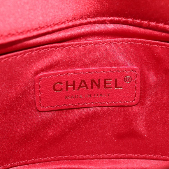 CHANEL Matelasse Camellia Chain Schultertasche Velour Rot CC Auth KD378SM