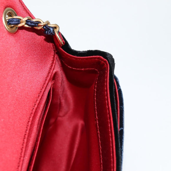 CHANEL Matelasse Camellia Chain Schultertasche Velour Rot CC Auth KD378SM