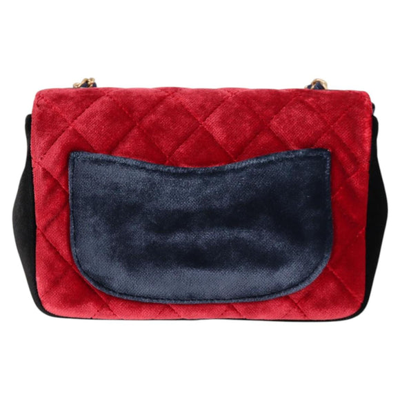 CHANEL Matelasse Camellia Chain Schultertasche Velour Rot CC Auth KD378SM