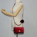 CHANEL Matelasse Camellia Chain Shoulder Bag Velor Red CC Auth KD378SM-40