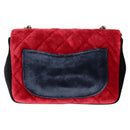 CHANEL Matelasse Camellia Chain Shoulder Bag Velor Red CC Auth KD378SM-3