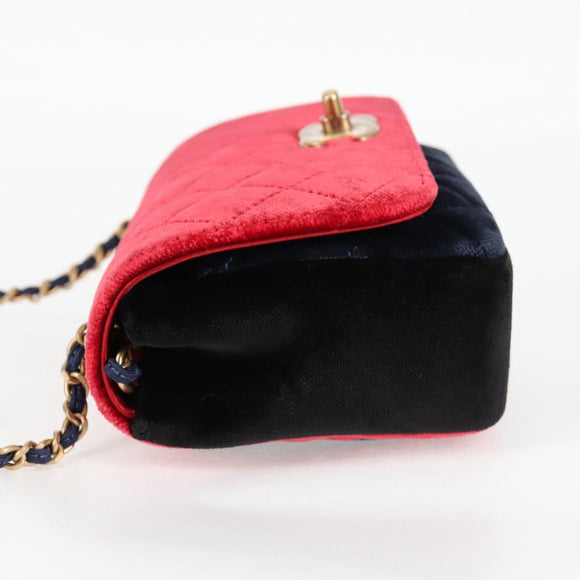 CHANEL Matelasse Camellia Chain Schultertasche Velour Rot CC Auth KD378SM