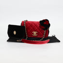 CHANEL Matelasse Camellia Chain Shoulder Bag Velor Red CC Auth KD378SM-12
