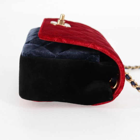 CHANEL Matelasse Camellia Chain Shoulder Bag Velor Red CC Auth KD378SM