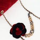 CHANEL Matelasse Camellia Chain Shoulder Bag Velor Red CC Auth KD378SM-13