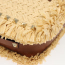 Valentino Studs Shoulder Bag Raffia Beige Brown gold Auth KD385V-14