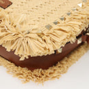 Valentino Studs Shoulder Bag Raffia Beige Brown gold Auth KD385V-15