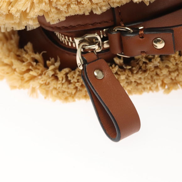 Valentino Studs Shoulder Bag Raffia Beige Brown gold Auth KD385V
