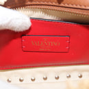 Valentino Studs Shoulder Bag Raffia Beige Brown gold Auth KD385V-10