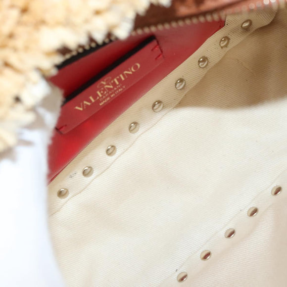 Valentino Studs Shoulder Bag Raffia Beige Brown gold Auth KD385V