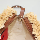 Valentino Studs Shoulder Bag Raffia Beige Brown gold Auth KD385V-19