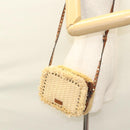 Valentino Studs Shoulder Bag Raffia Beige Brown gold Auth KD385V-21