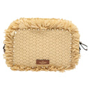 Valentino Studs Shoulder Bag Raffia Beige Brown gold Auth KD385V-13