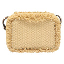 Valentino Studs Shoulder Bag Raffia Beige Brown gold Auth KD385V-2