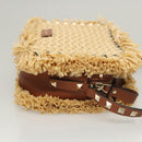 Valentino Studs Shoulder Bag Raffia Beige Brown gold Auth KD385V-3