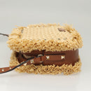 Valentino Studs Shoulder Bag Raffia Beige Brown gold Auth KD385V-4
