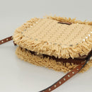 Valentino Studs Shoulder Bag Raffia Beige Brown gold Auth KD385V-6