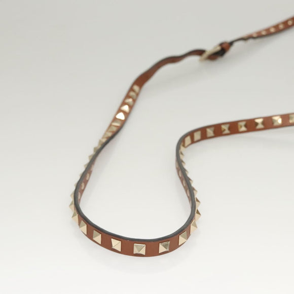 Valentino Studs Shoulder Bag Raffia Beige Brown gold Auth KD385V