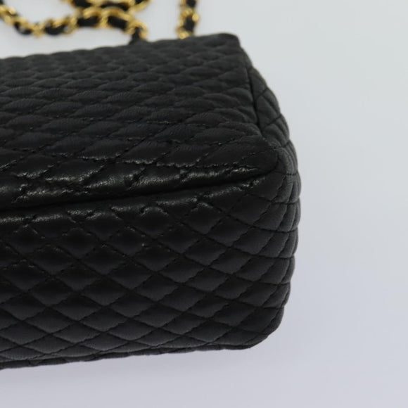 BALLY Chain Shoulder Bag Leather Black Auth KD388