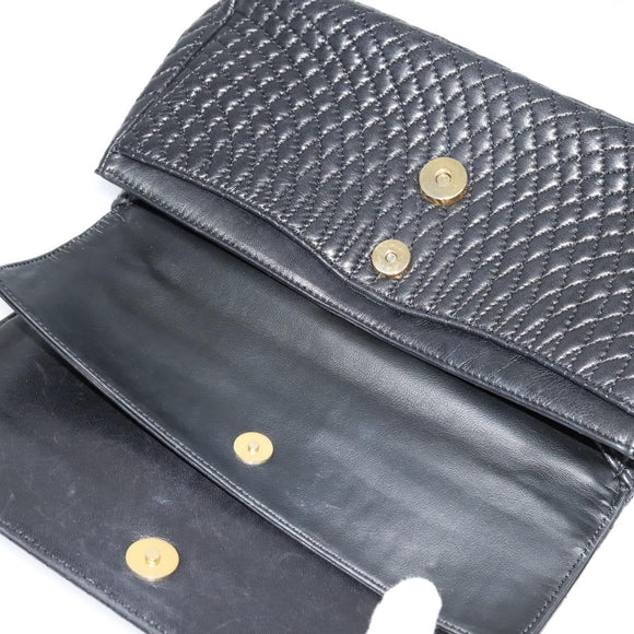 BALLY Chain Shoulder Bag Leather Black Auth KD388