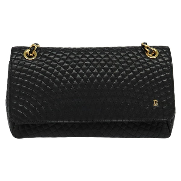 BALLY Chain Shoulder Bag Leather Black Auth KD388