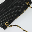 BALLY Chain Shoulder Bag Leather Black Auth KD388-6