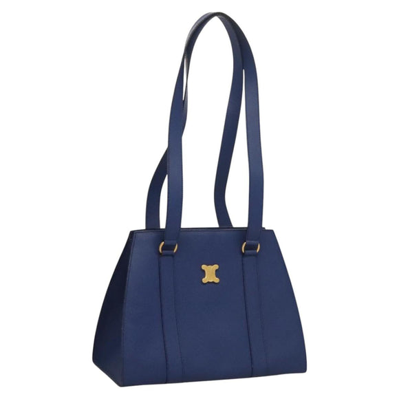 CELINE Shoulder Bag Leather Blue Gold Auth KD413