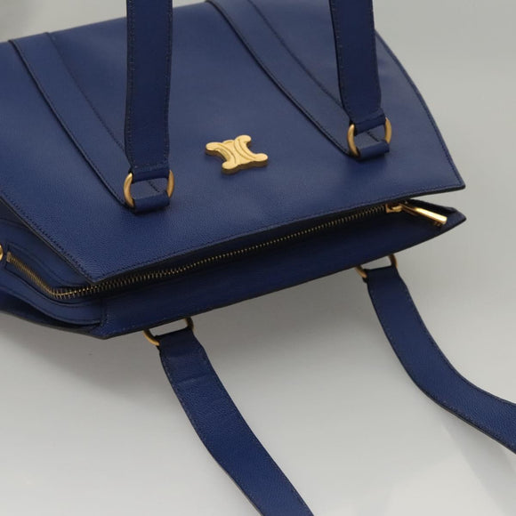 CELINE Shoulder Bag Leather Blue Gold Auth KD413