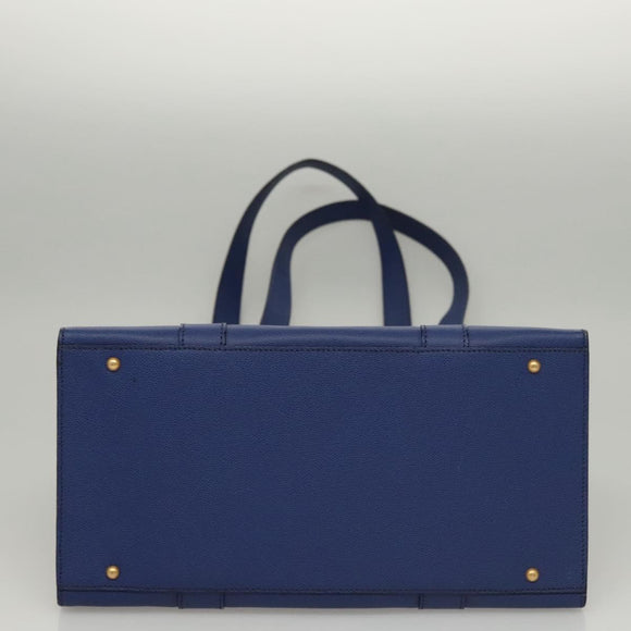 CELINE Shoulder Bag Leather Blue Gold Auth KD413