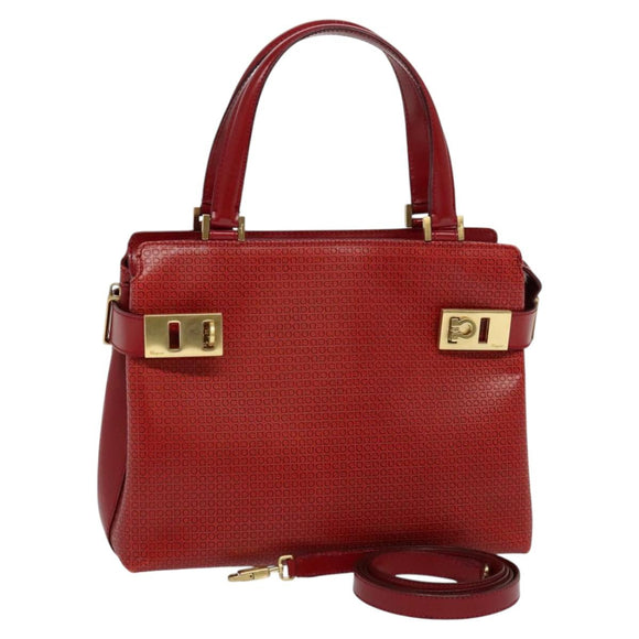 Salvatore Ferragamo Gancini Shoulder Bag Leather 2way Red Gold Auth KD414