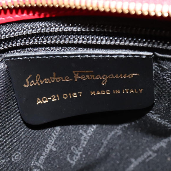 Salvatore Ferragamo Gancini Shoulder Bag Leather 2way Red Gold Auth KD414