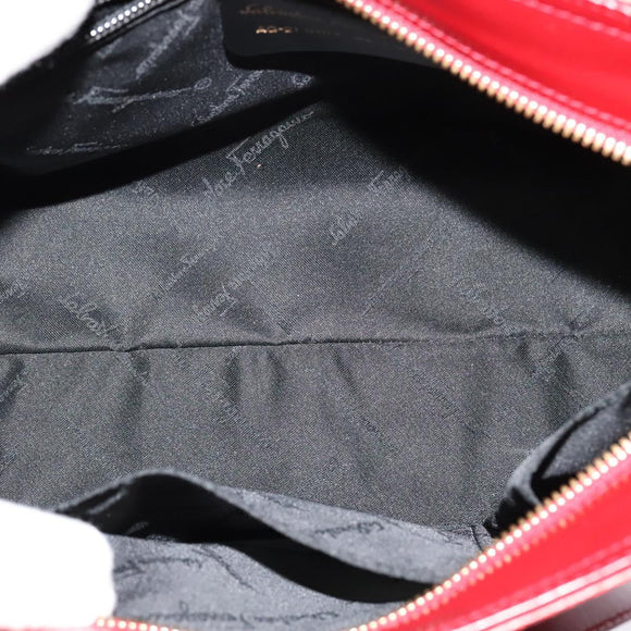 Salvatore Ferragamo Gancini Shoulder Bag Leather 2way Red Gold Auth KD414