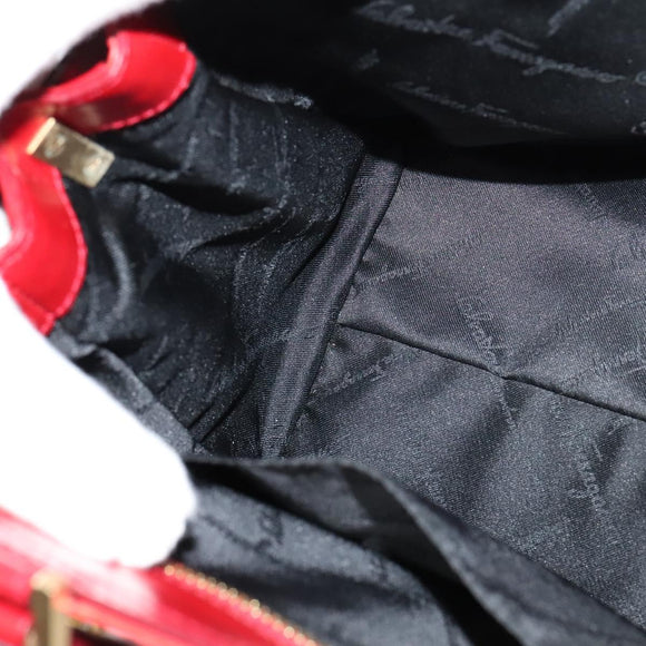 Salvatore Ferragamo Gancini Shoulder Bag Leather 2way Red Gold Auth KD414