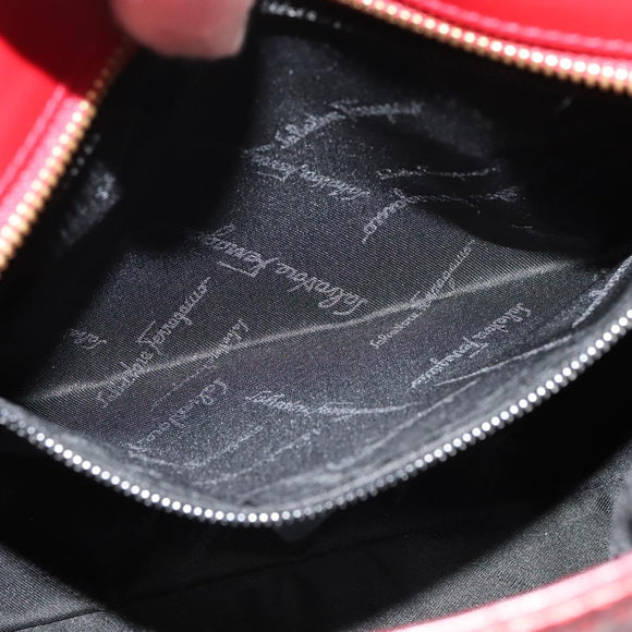 Salvatore Ferragamo Gancini Shoulder Bag Leather 2way Red Gold Auth KD414