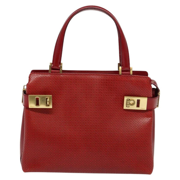 Salvatore Ferragamo Gancini Shoulder Bag Leather 2way Red Gold Auth KD414