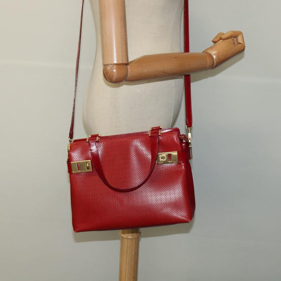 Salvatore Ferragamo Gancini Shoulder Bag Leather 2way Red Gold Auth KD414