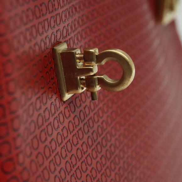 Salvatore Ferragamo Gancini Shoulder Bag Leather 2way Red Gold Auth KD414