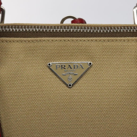 PRADA Hand Bag Canvas Beige Auth KD415