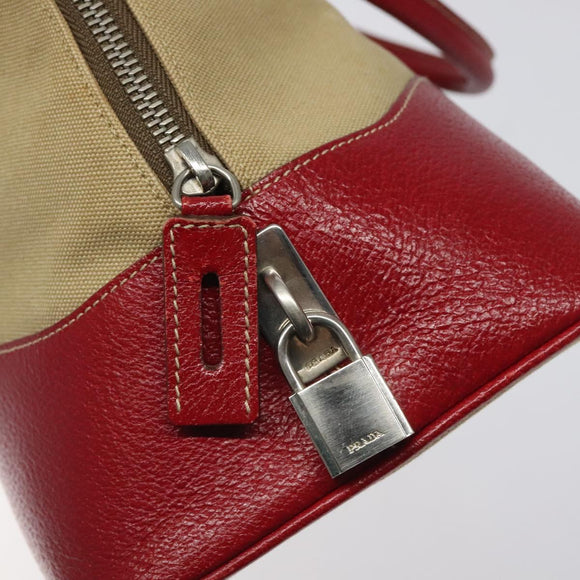 PRADA Hand Bag Canvas Beige Auth KD415