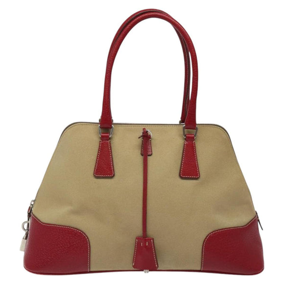 PRADA Hand Bag Canvas Beige Auth KD415