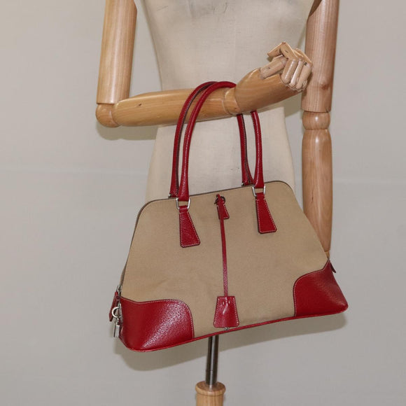 PRADA Hand Bag Canvas Beige Auth KD415